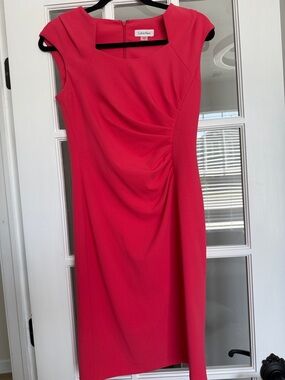 Calvin Klein Fuchsia Ruched Sheath Midi Dress